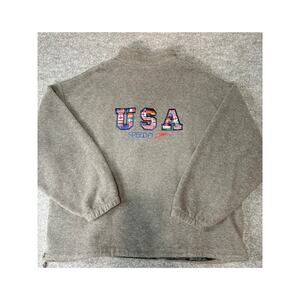 Vintage Speedo USA Quarter Zip Fleece Mens XL Gray Olympic Flag Embroidered